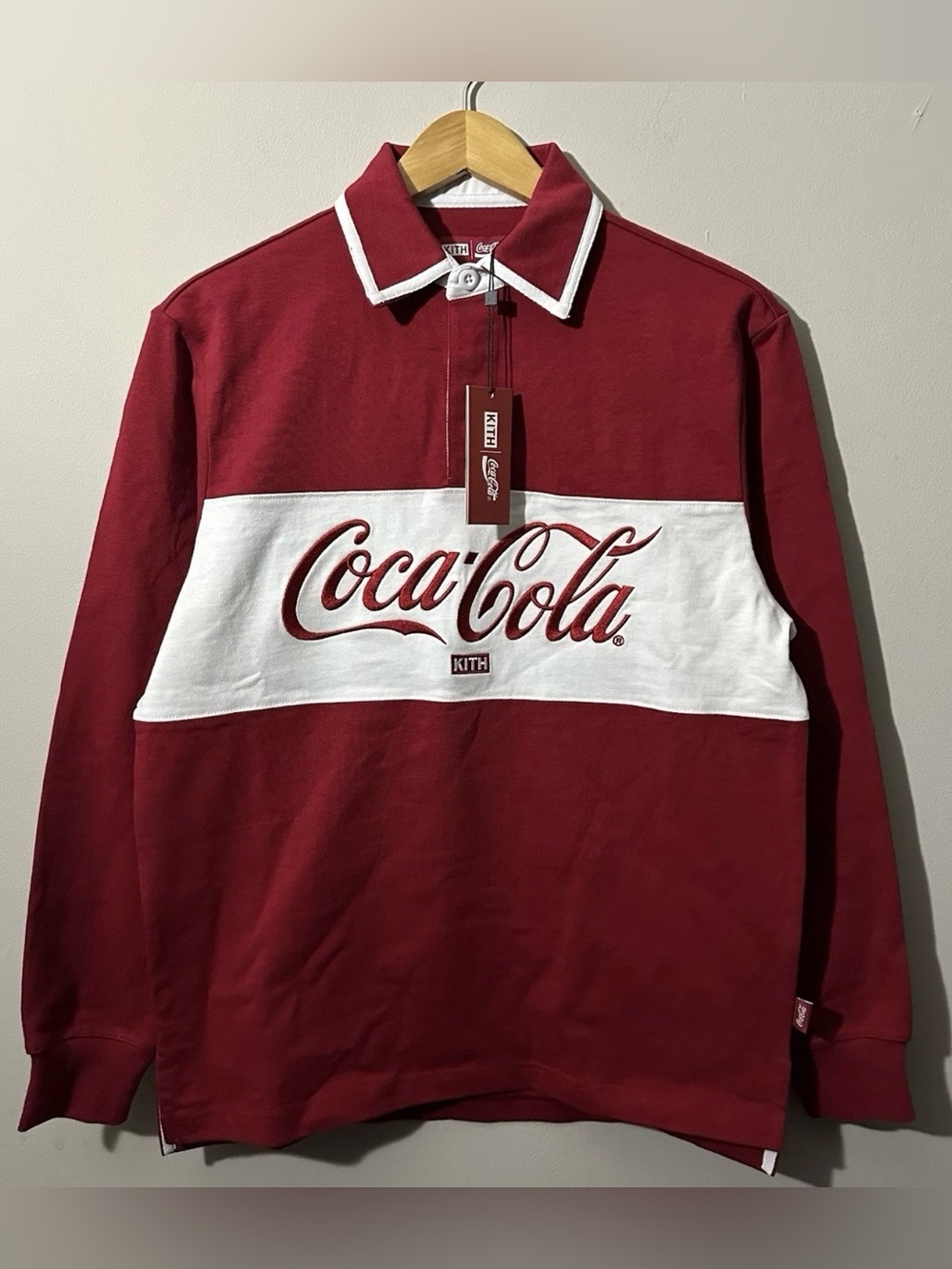 KITH x Coca Cola Classic Rugby Polo Shirt Long Sleeve Sz XS 2018 NWT Embroidered